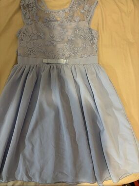 Girls Light Blue Floral Lace Party Dress